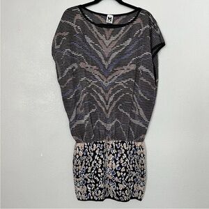 M Missoni Blouson Mini Dress With Sheer Top And Fitted Skirt & Cap Sleeves Sz 12
